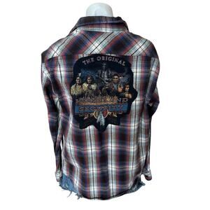 Native American Homeland Security Plaid Flannel Shirt MEDIUM Oversize Unique